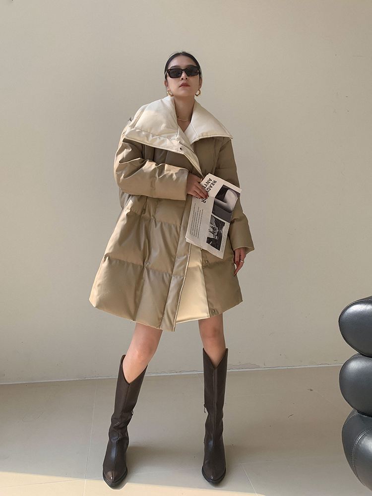 Colorblock Faux Leather Down Puffer Coat – Vivian Seven