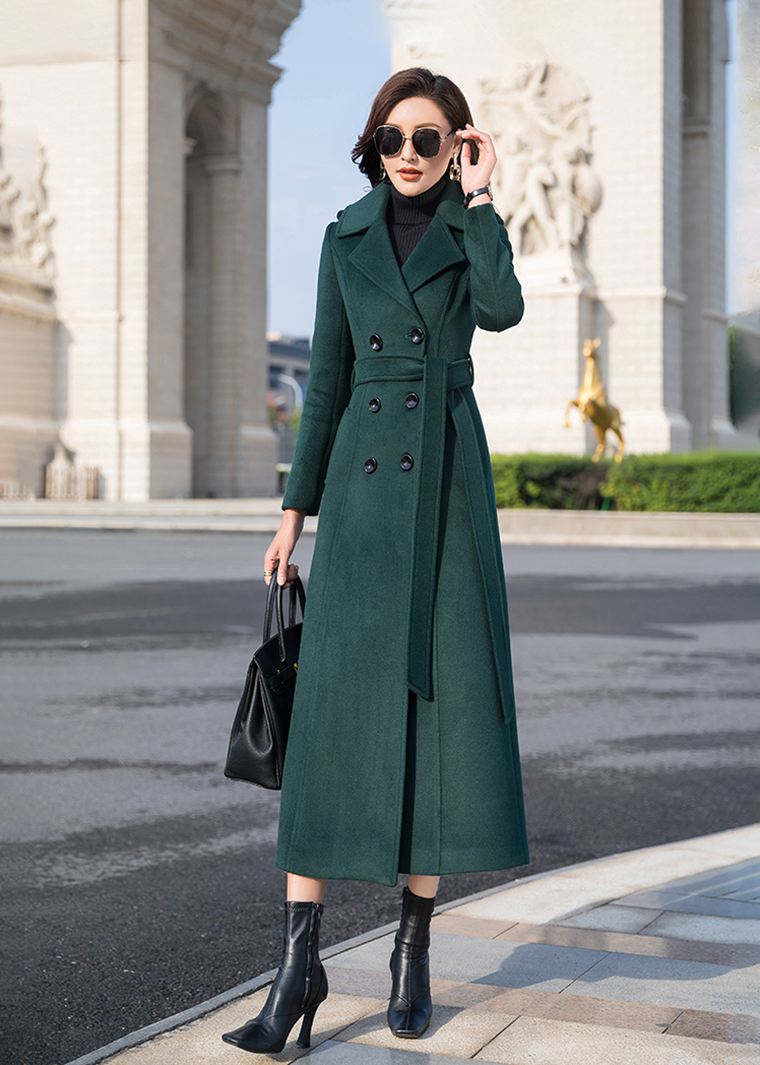 Style Green Wool Winter Coat Belted Coat Forest Green Wool Coat