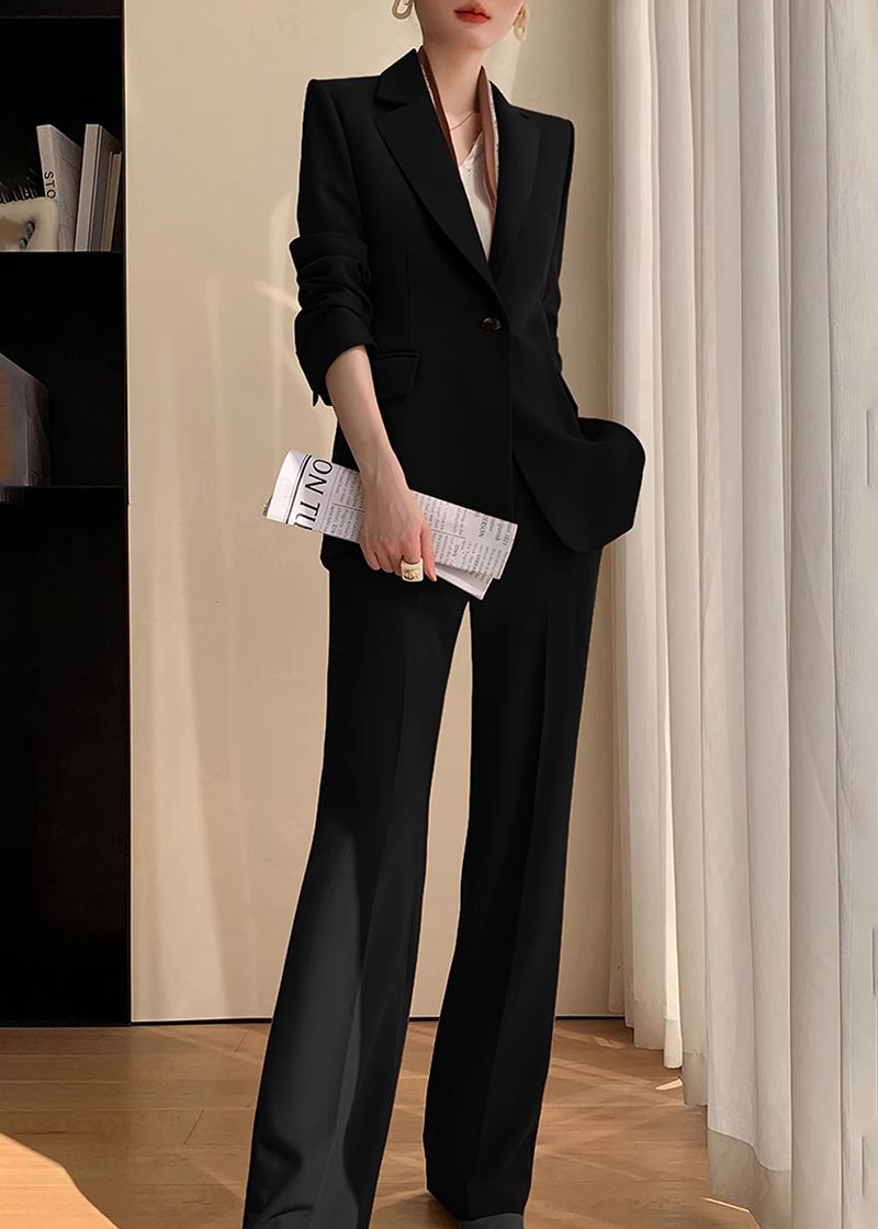 Handmade Black Single Breasted Blazer Pants Suit Two-Piece Set