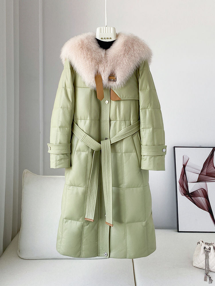 Leather Green Jacket With Fur Collar Pasha Veneto Green 100