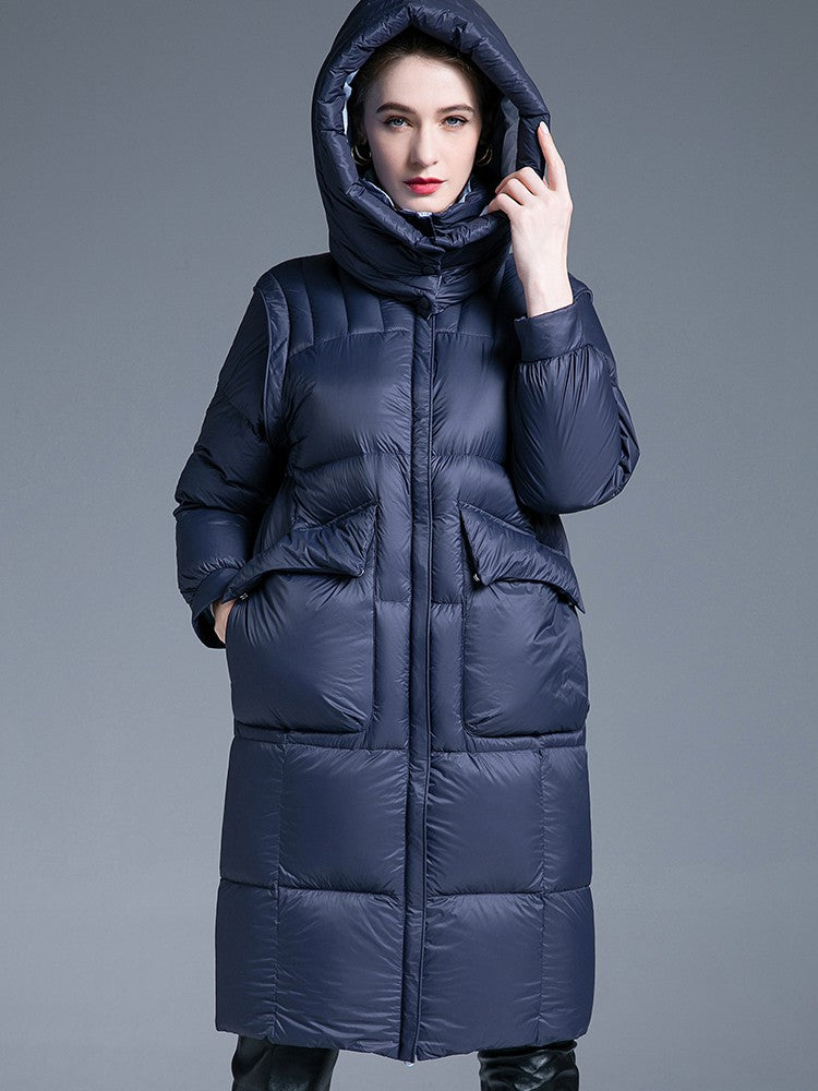 Navy Blue Utility Pocket Hooded Down Puffer Coat – Vivian Seven