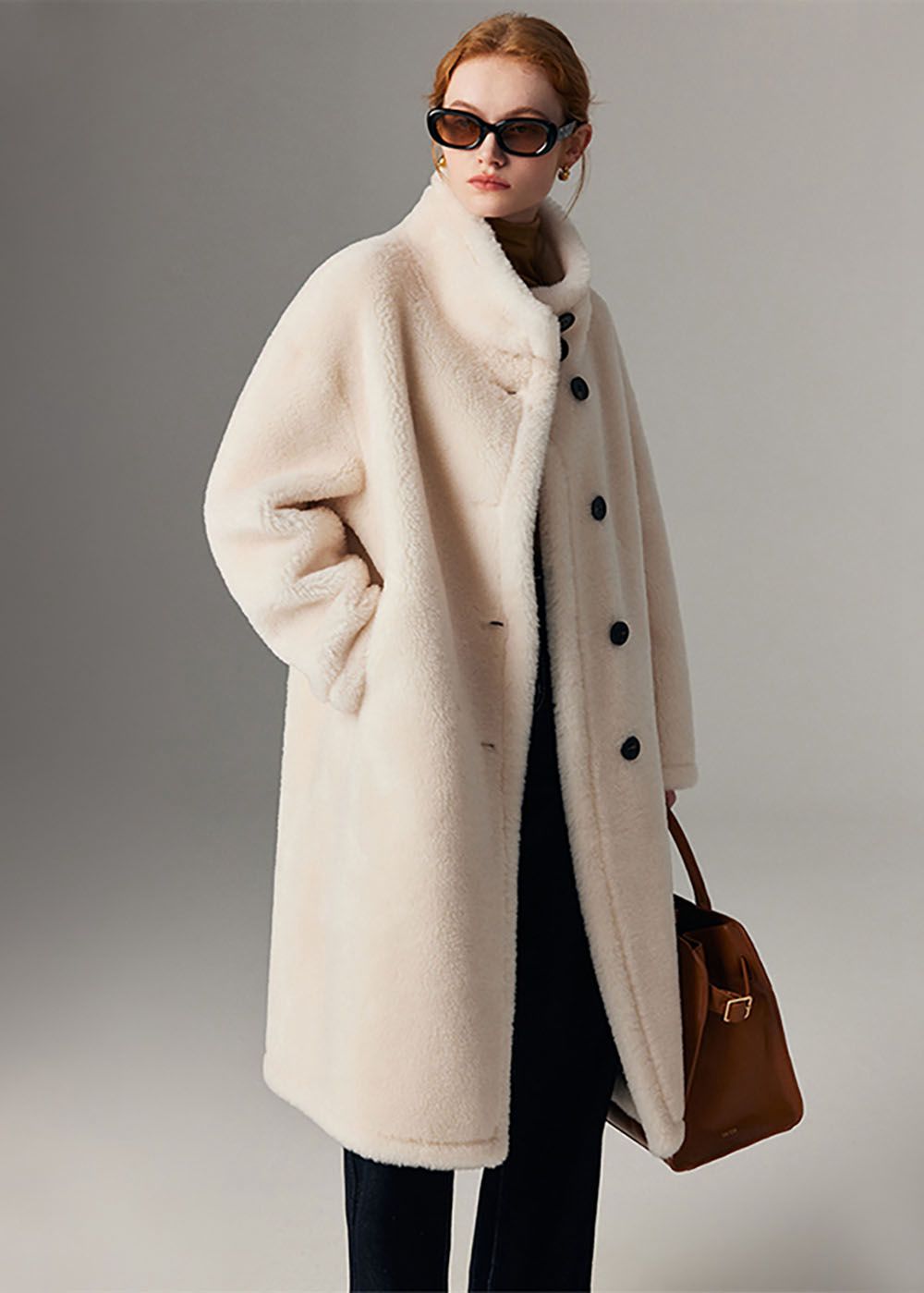 June Oversize Two Button Wool Fur Long Teddy Coat