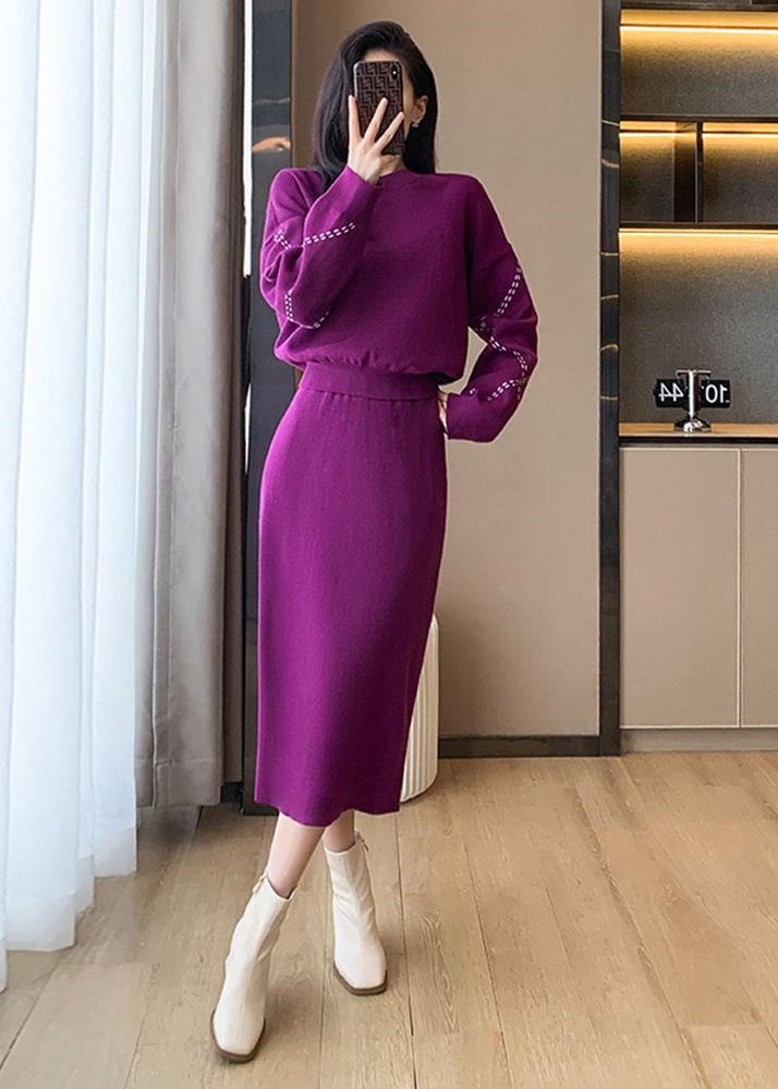 Knit Crewneck Pullover Sweater Skirt Two-Piece Set – Vivian Seven