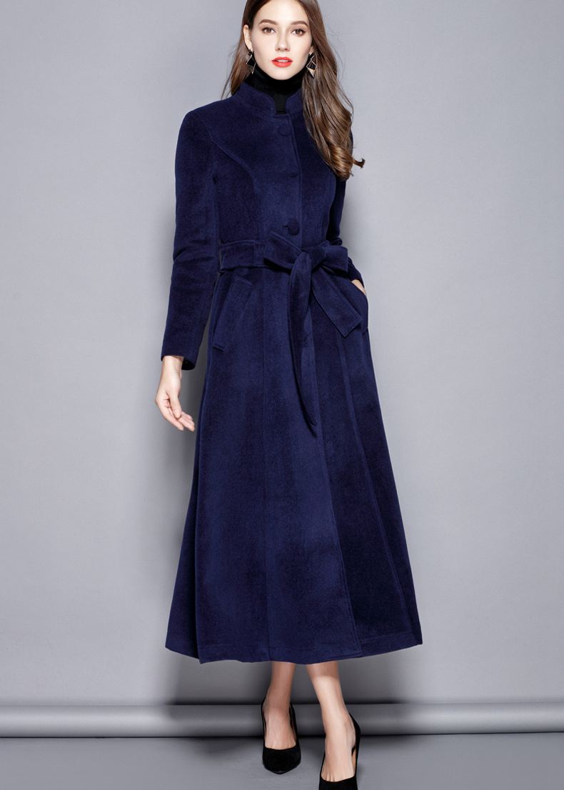 Stand Collar Fit & Flare Wool Blend Coat | Vivian Seven Blue / M