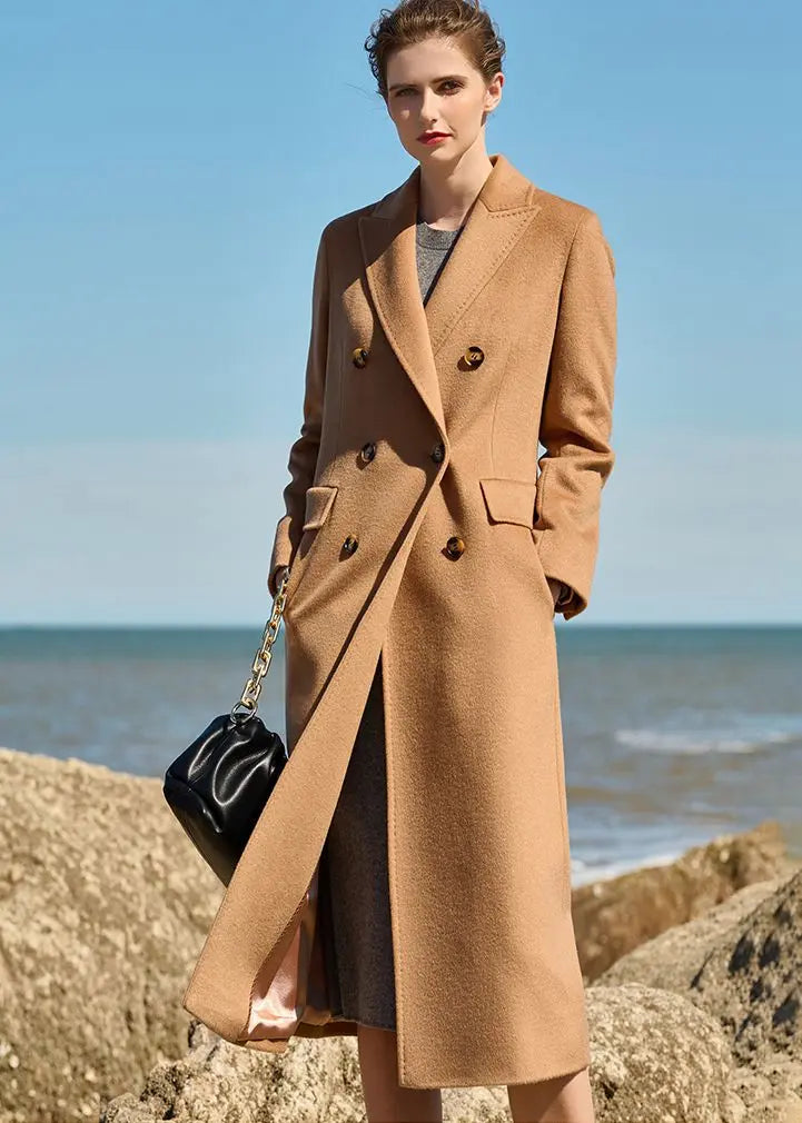 Handmade Women Slim Double-sided Wool Cashmere Coat Long Solid