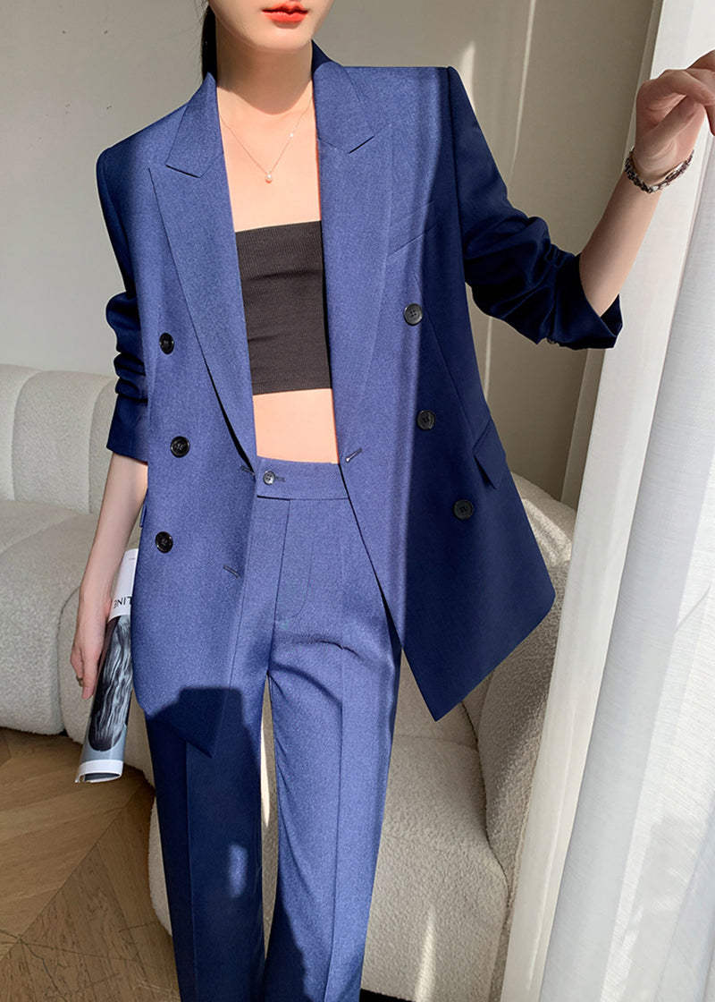 Double Breasted Blazer Wide Pants Suit Two-Piece Set