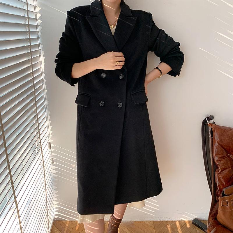 Oversize Black Thicken Long Wool Coat – Vivian Seven