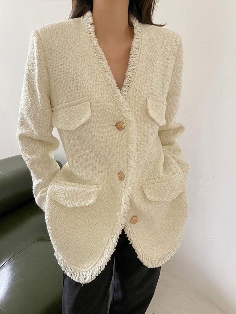 Tweed Cardigan Blazer Jacket Coat 2 Colors Black White – Vivian Seven