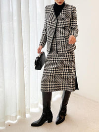 Tweed Cardigan Coat Skirt Set Vivian Seven