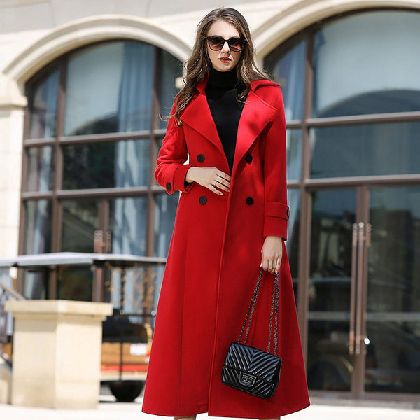 Women Red Wool Long Coat,Custom wool Coat for women Double Breasted Co