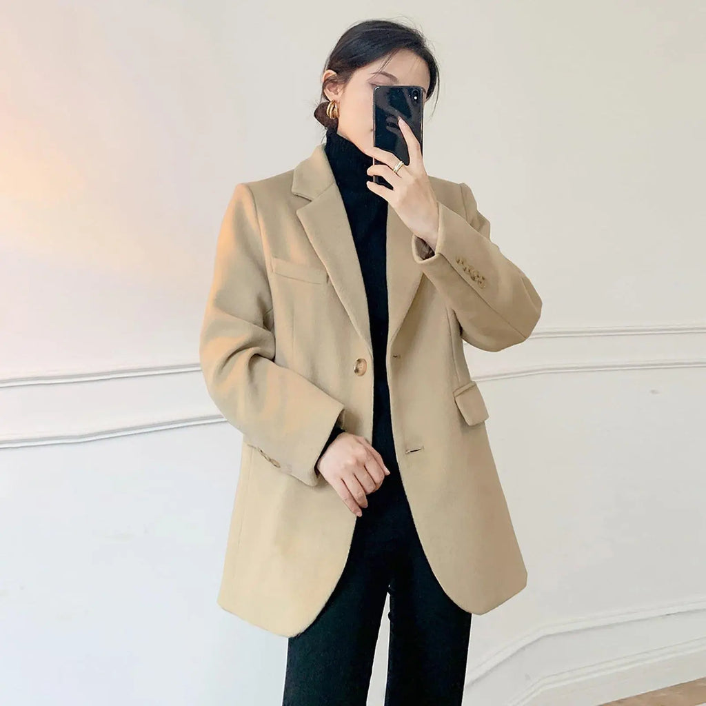 Single Breasted Wool Blazer With In Seam Belt - Black main image 0