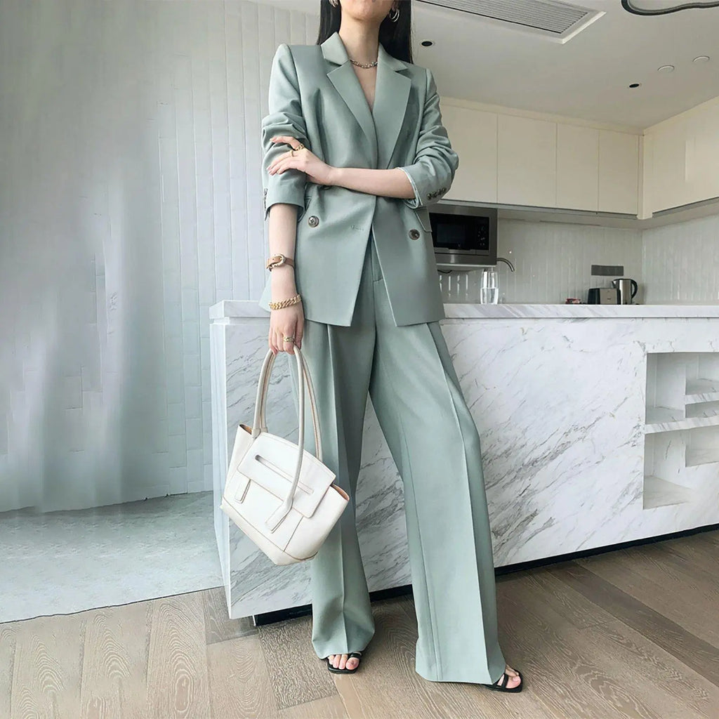 Anee Double Breasted Blazer & Cropped Pants Two-Piece Set