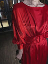 Women Red Satin Pleats Long Midi Formal Gown Dress