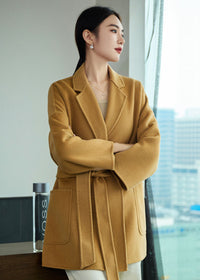 Vivian Seven Women's Imogen Open Front Belted Double Face Wool Coat Camel