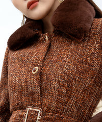 Women's Rex Rabbit Fur Collar Wool Blend Quilted Duck Down Coat