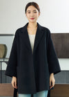 Vivian Seven Women's Imogen Open Front Belted Double Face Wool Coat Black