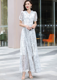 Floral V-Neck Puff Sleeve Maxi Dress