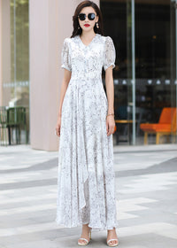 Floral V-Neck Puff Sleeve Maxi Dress