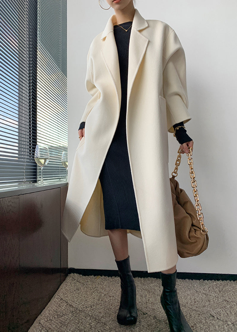 Women Double Faced Wool Long Coat,Handmade Coat,White Long Wool Coat,O