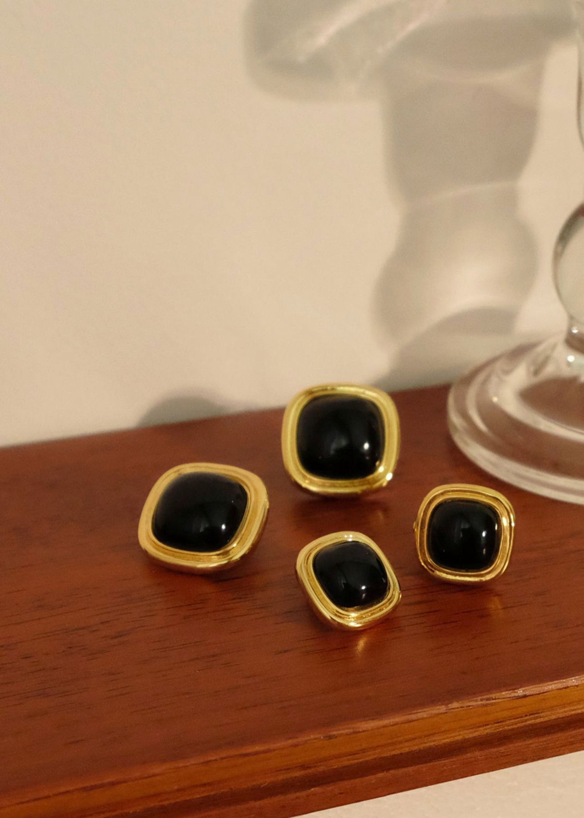 Women's Jewelry Black Artificial Gemstone 18K Gold Plate Stud Earrings