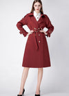 Women's Claret Epaulette Belted Double Breasted Trench Coat