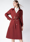 Women's Claret Epaulette Belted Double Breasted Trench Coat