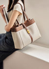 Women's Colorblock Leather Belted Buckle Tote Bag