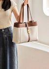 Women's Colorblock Leather Belted Buckle Tote Bag