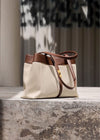 Women's Colorblock Leather Belted Buckle Tote Bag