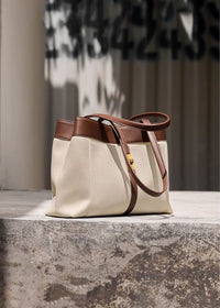 Women's Colorblock Leather Belted Buckle Tote Bag