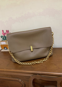 Double Strap Genuine Leather Flap Shoulder Bag