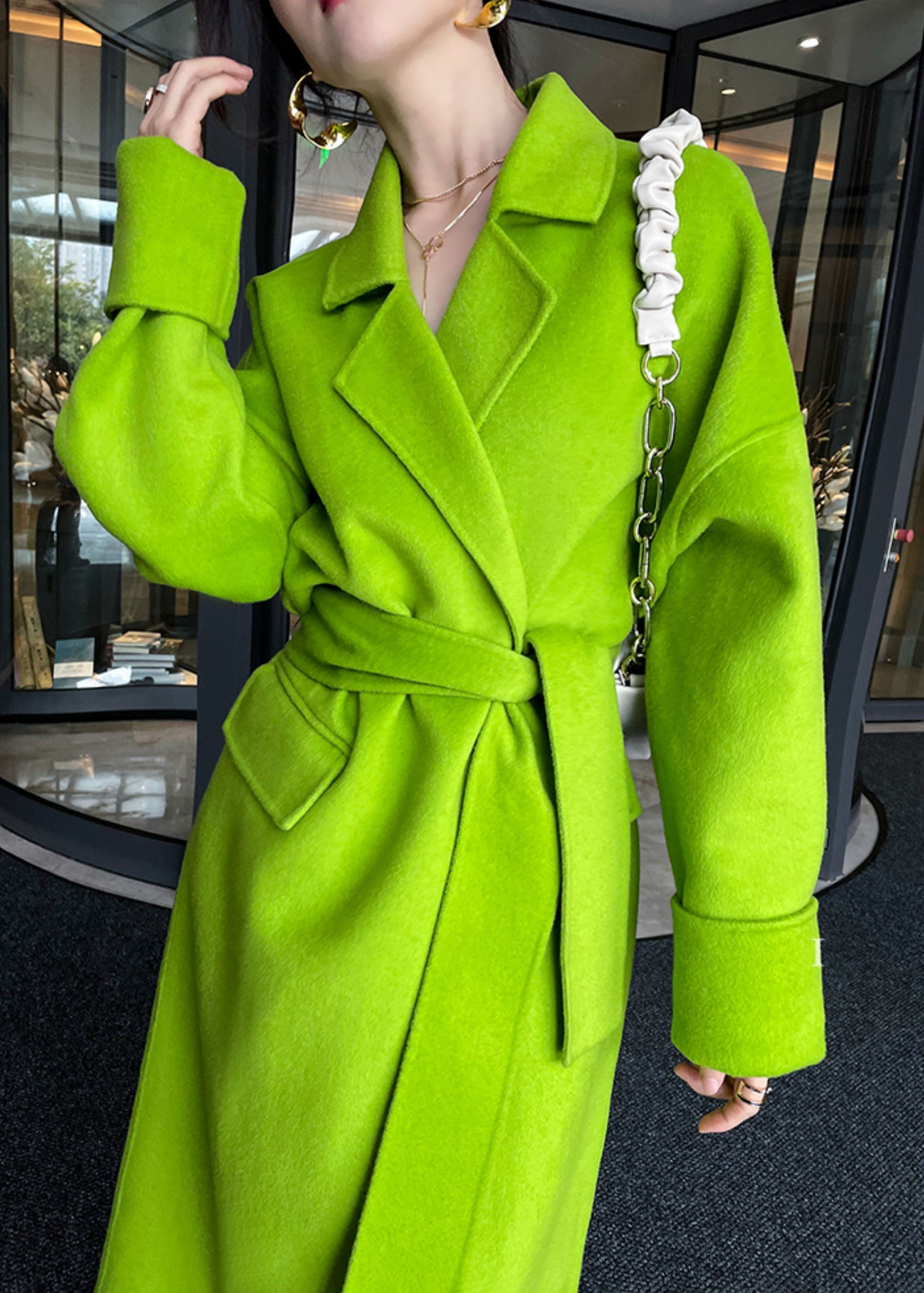 Bright Green Belted Wool Wrap Long Coat – Vivian Seven