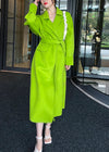 Bright Green Belted Wool Wrap Long Coat