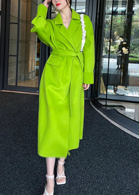 Cappotto di lana verde sciolto da donna con colletto a vestito, cappotto di lana lungo oversize, cappotto di lana spessa, cappotto autunnale per le donne Trench in lana invernale