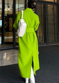 Cappotto di lana verde sciolto da donna con colletto a vestito, cappotto di lana lungo oversize, cappotto di lana spessa, cappotto autunnale per le donne Trench in lana invernale