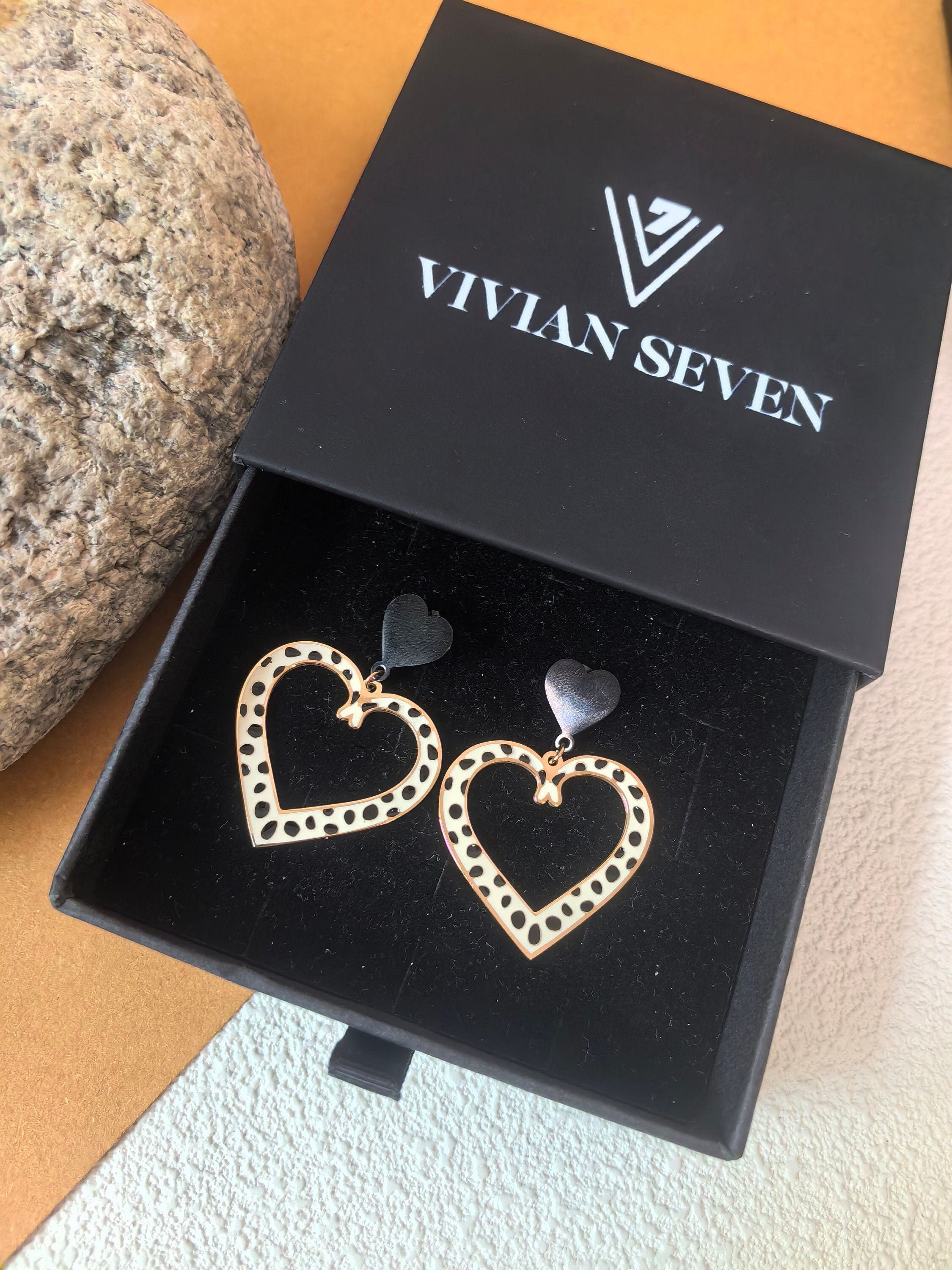 Love Double Heart Titanium steel Drop Statement Earrings