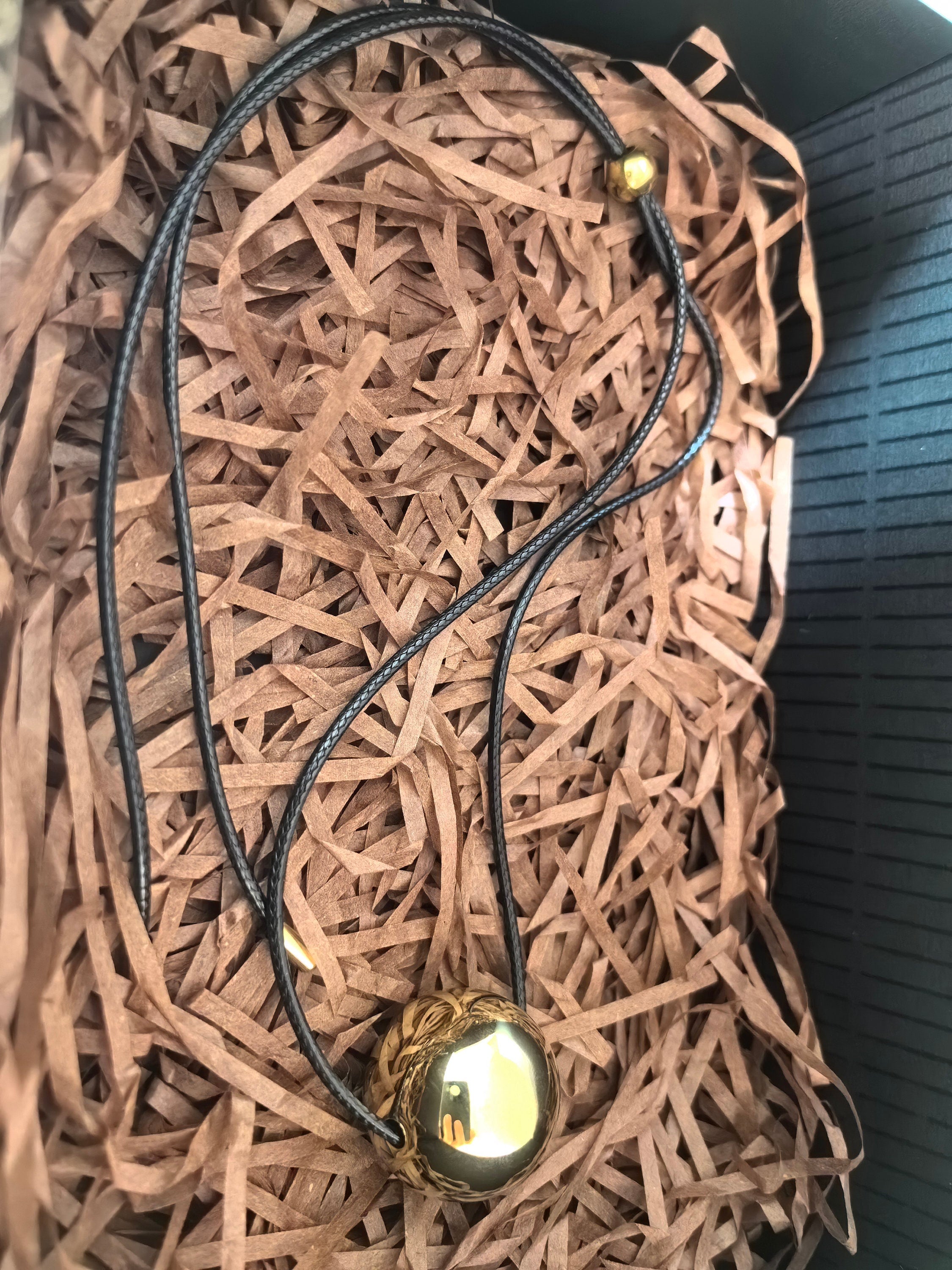 Minimalist Black Rope Gold Ball Pendant Leather Cord Necklace