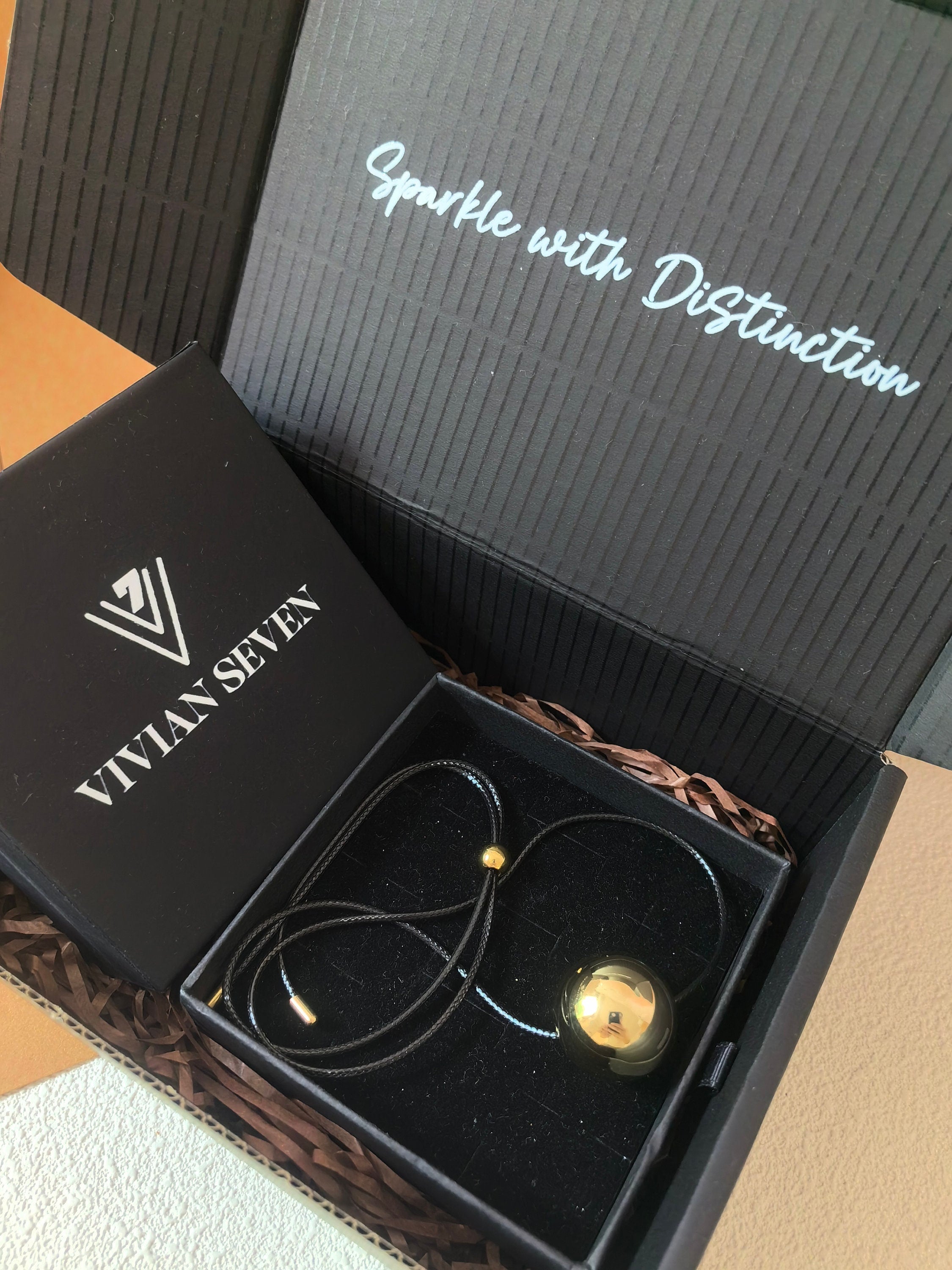 Minimalist Black Rope Gold Ball Pendant Leather Cord Necklace