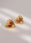 Women's Jewelry Natural Red Stone 18K Gold Plate Heart Stud Earrings