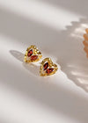 Women's Jewelry Natural Red Stone 18K Gold Plate Heart Stud Earrings