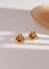 Women's Jewelry Natural Red Stone 18K Gold Plate Heart Stud Earrings