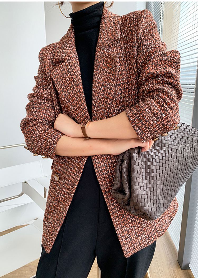 Orange Plaid Tweed Double Breasted Blazer – Vivian Seven
