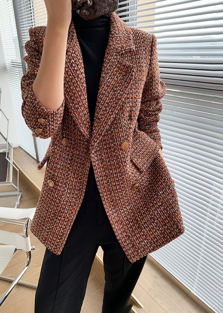 Orange Plaid Tweed Double Breasted Blazer – Vivian Seven