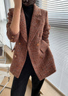 Women's Orange Plaid Tweed Double Breasted Blazer