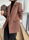 Women's Orange Plaid Tweed Double Breasted Blazer