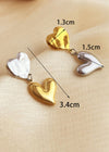 Colorblock Gold Silver Double Heart Drop Earrings