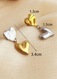 Colorblock Gold Silver Double Heart Drop Earrings