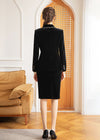 Women's Black Velvet Tailored Short Blazer Split Skirt Set