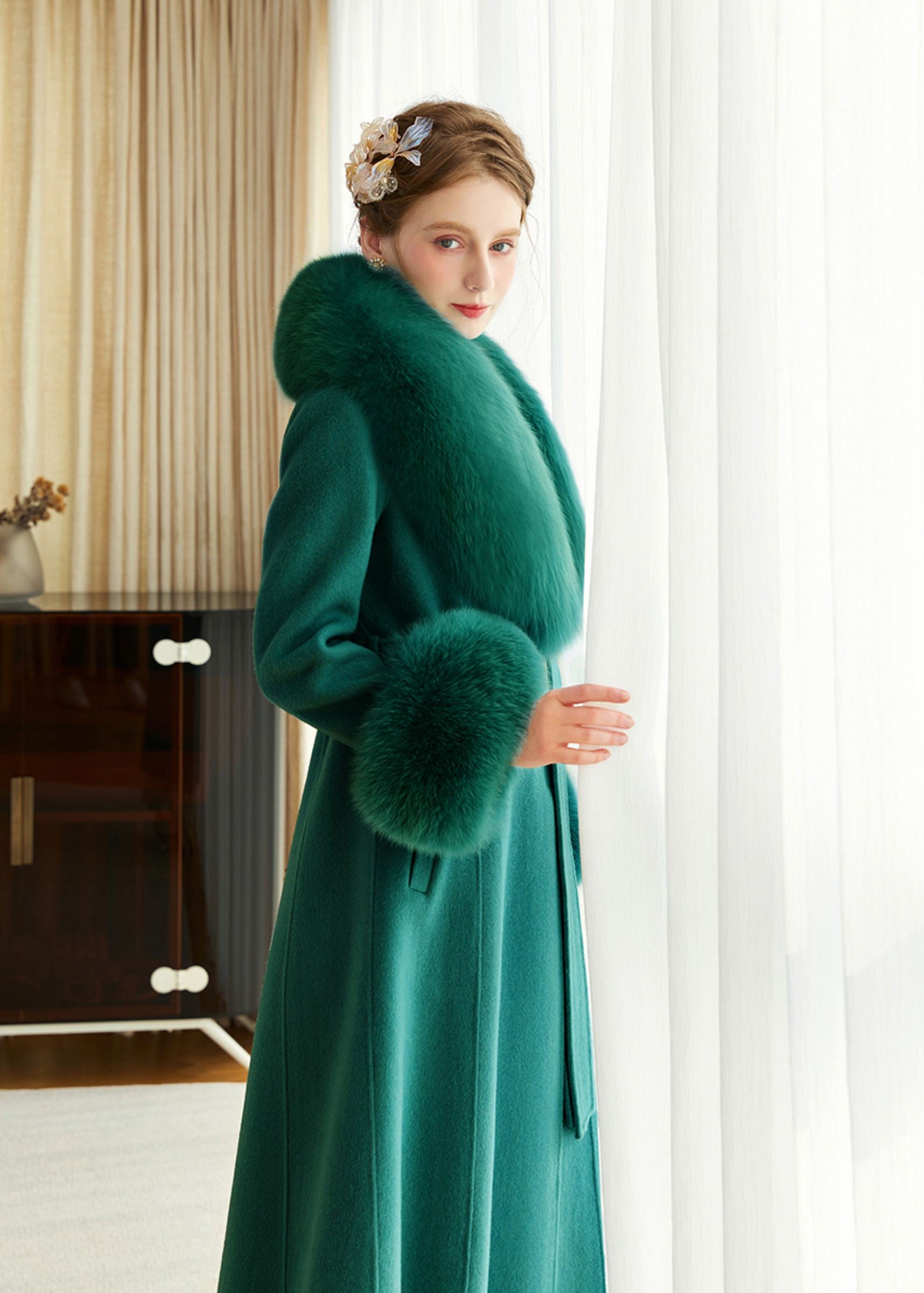 epine エピヌ feminine fur collar long coat epine エピヌ feminine fur collar long coat