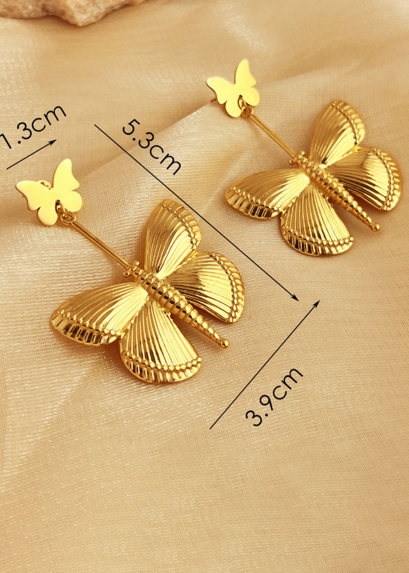 18K Gold Plate Double Butterfly Drop Earrings